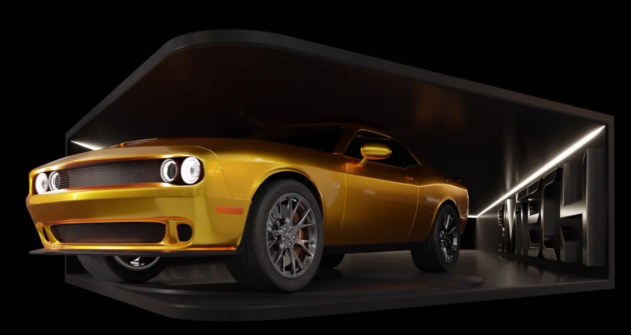 Mockup 3D do Dodge Challenger para o ecrã do Resorts World Sentosa